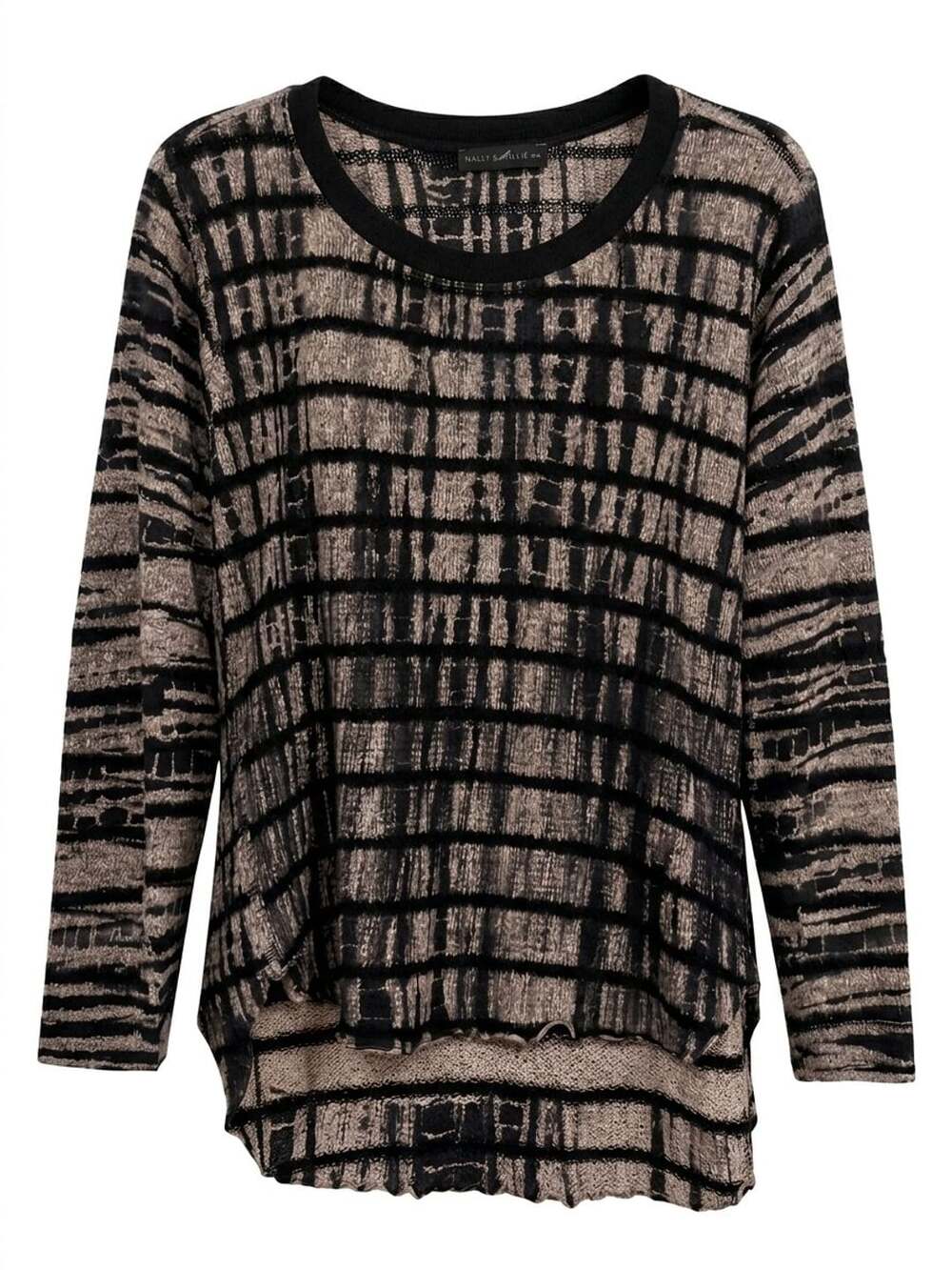Nally & Millie Plaid Slub Knit High Low Sweater Top Black Taupe Petite Large PL